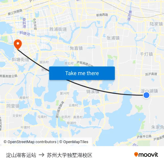 淀山湖客运站 to 苏州大学独墅湖校区 map