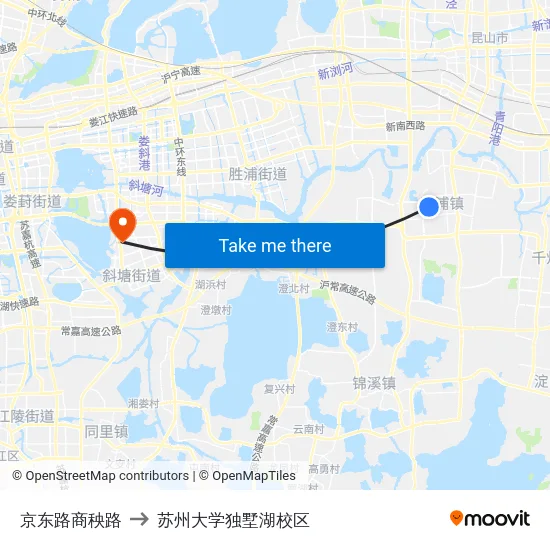 京东路商秧路 to 苏州大学独墅湖校区 map