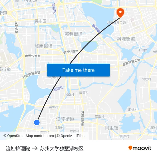 流虹护理院 to 苏州大学独墅湖校区 map
