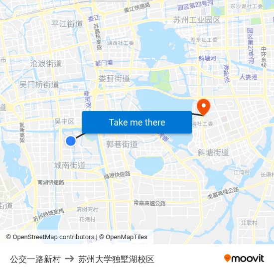 公交一路新村 to 苏州大学独墅湖校区 map