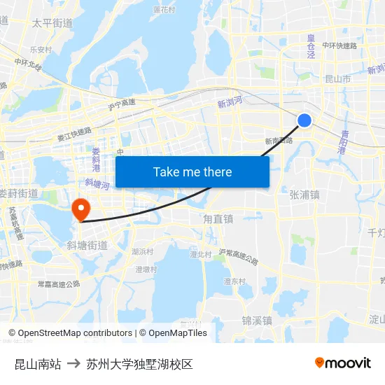 昆山南站 to 苏州大学独墅湖校区 map