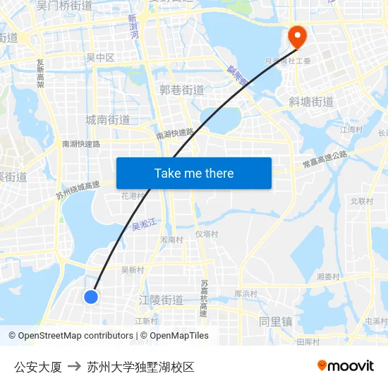 公安大厦 to 苏州大学独墅湖校区 map