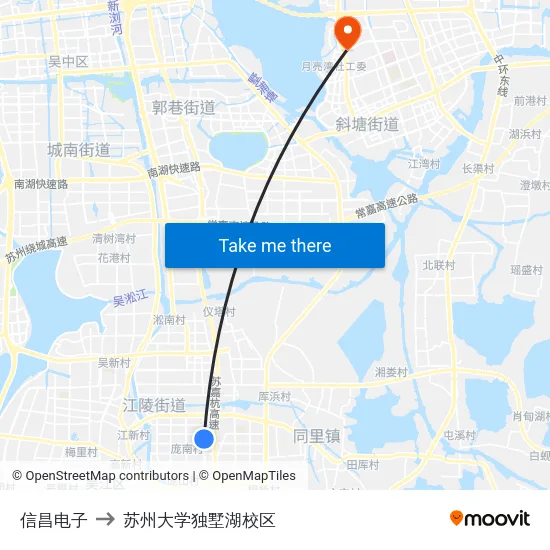 信昌电子 to 苏州大学独墅湖校区 map