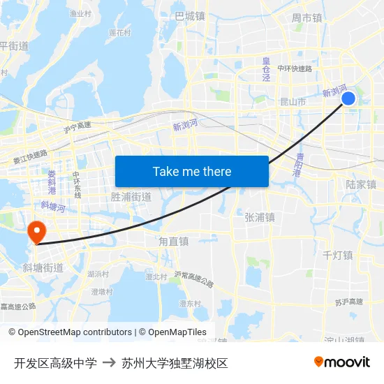 开发区高级中学 to 苏州大学独墅湖校区 map