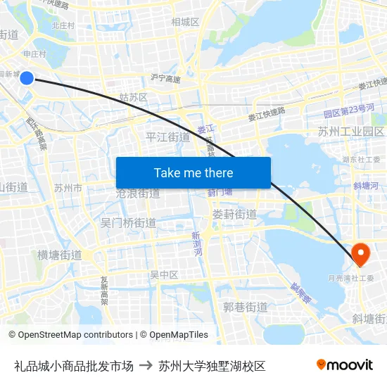 礼品城小商品批发市场 to 苏州大学独墅湖校区 map
