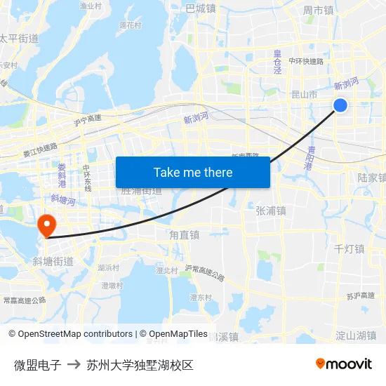 微盟电子 to 苏州大学独墅湖校区 map