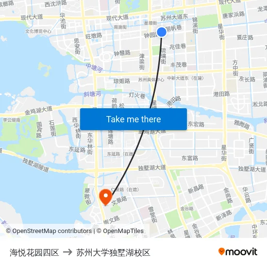 海悦花园四区 to 苏州大学独墅湖校区 map