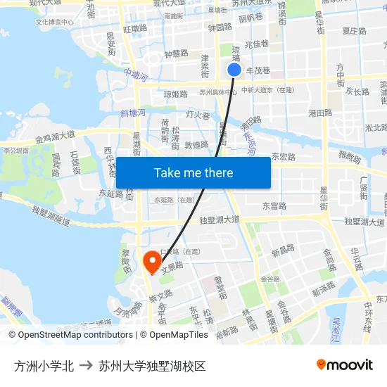 方洲小学北 to 苏州大学独墅湖校区 map