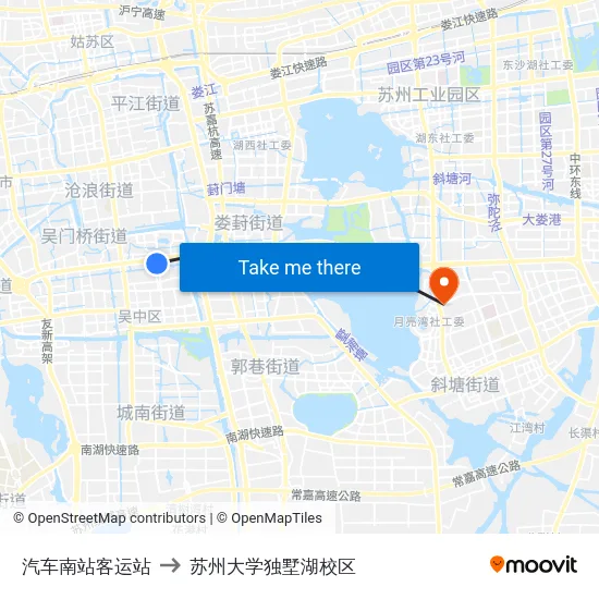 汽车南站客运站 to 苏州大学独墅湖校区 map