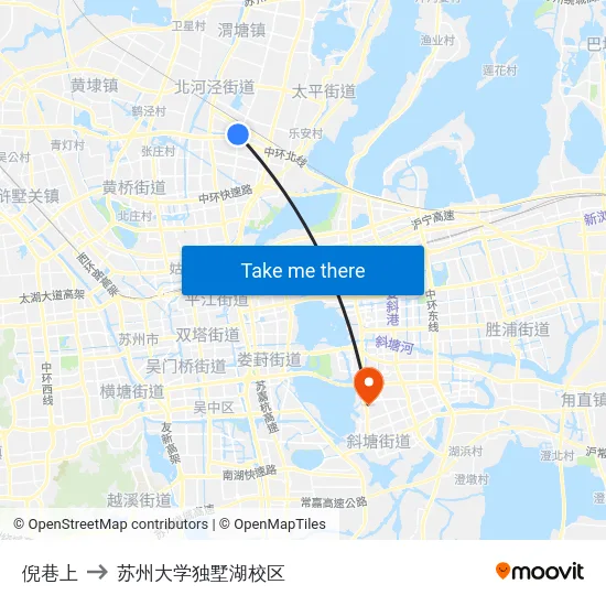 倪巷上 to 苏州大学独墅湖校区 map