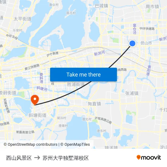 西山风景区 to 苏州大学独墅湖校区 map