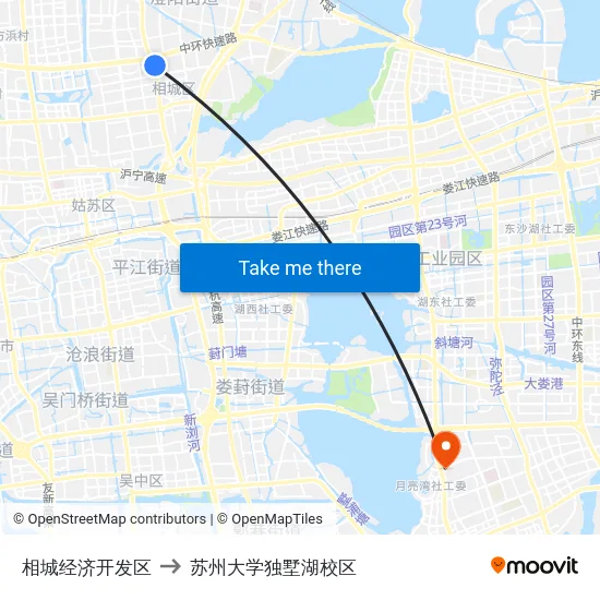 相城经济开发区 to 苏州大学独墅湖校区 map