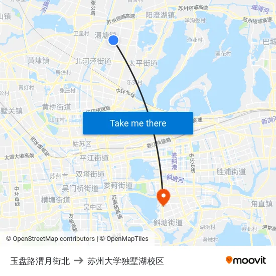 玉盘路渭月街北 to 苏州大学独墅湖校区 map