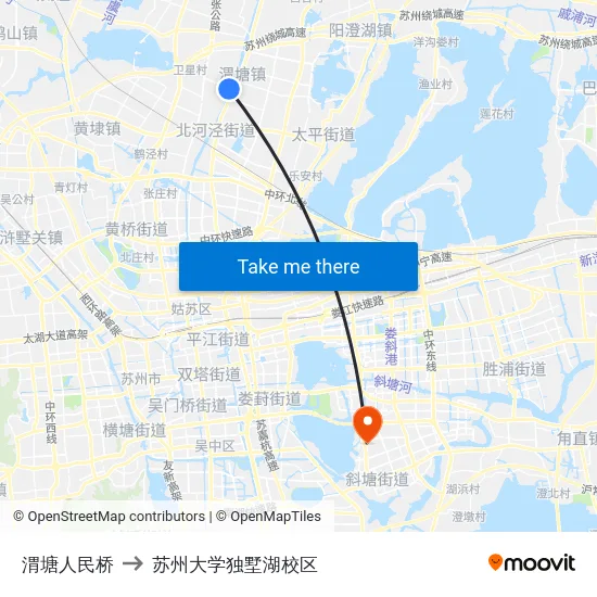 渭塘人民桥 to 苏州大学独墅湖校区 map