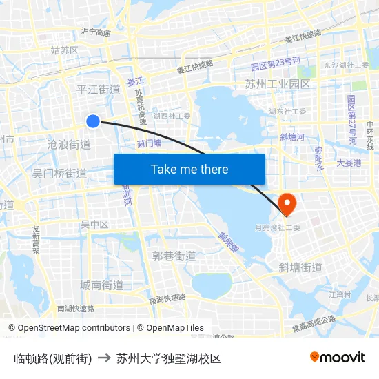 临顿路(观前街) to 苏州大学独墅湖校区 map