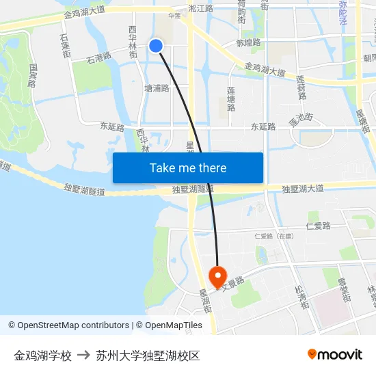 金鸡湖学校 to 苏州大学独墅湖校区 map