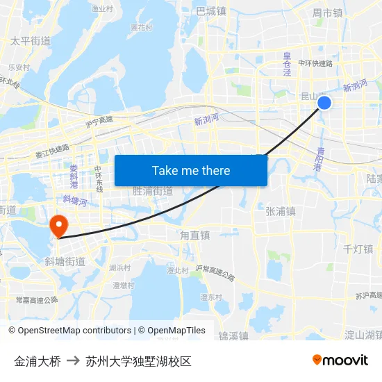 金浦大桥 to 苏州大学独墅湖校区 map