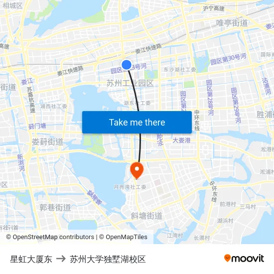 星虹大厦东 to 苏州大学独墅湖校区 map