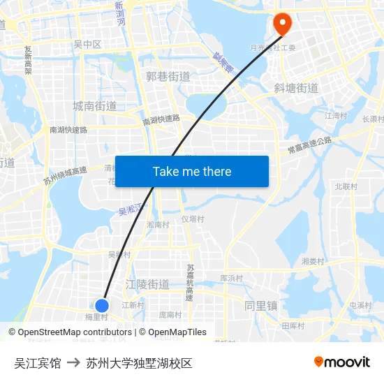 吴江宾馆 to 苏州大学独墅湖校区 map