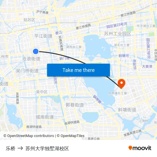 乐桥 to 苏州大学独墅湖校区 map