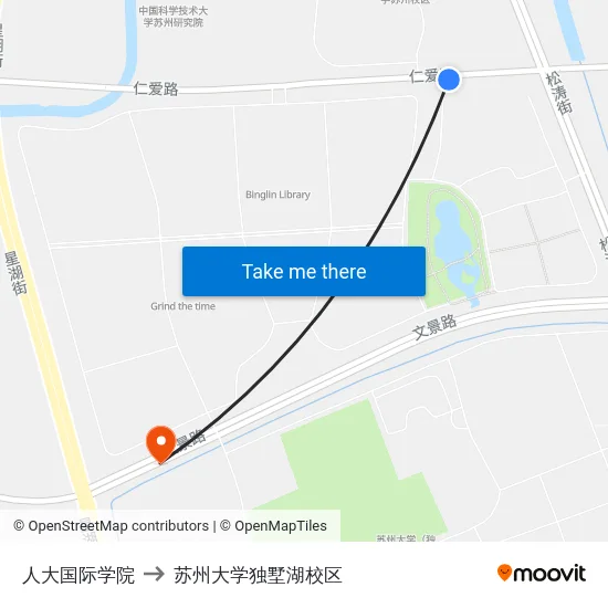 人大国际学院 to 苏州大学独墅湖校区 map