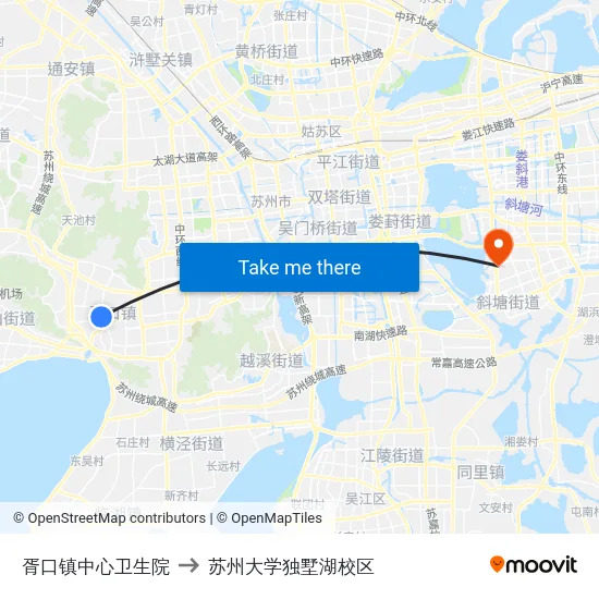 胥口镇中心卫生院 to 苏州大学独墅湖校区 map