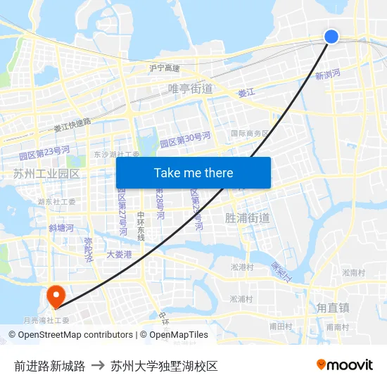 前进路新城路 to 苏州大学独墅湖校区 map