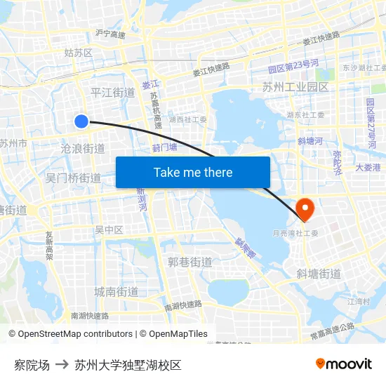 察院场 to 苏州大学独墅湖校区 map