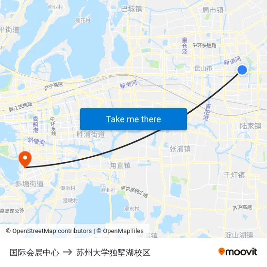 国际会展中心 to 苏州大学独墅湖校区 map