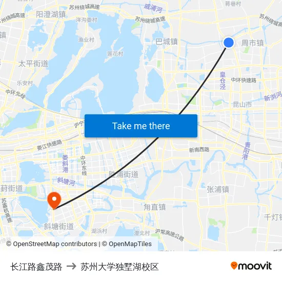 长江路鑫茂路 to 苏州大学独墅湖校区 map