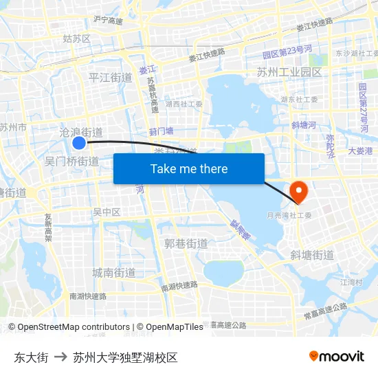 东大街 to 苏州大学独墅湖校区 map