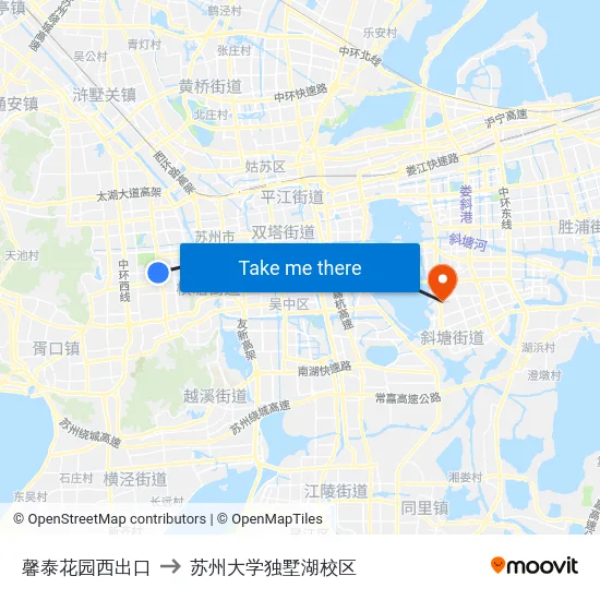 馨泰花园西出口 to 苏州大学独墅湖校区 map
