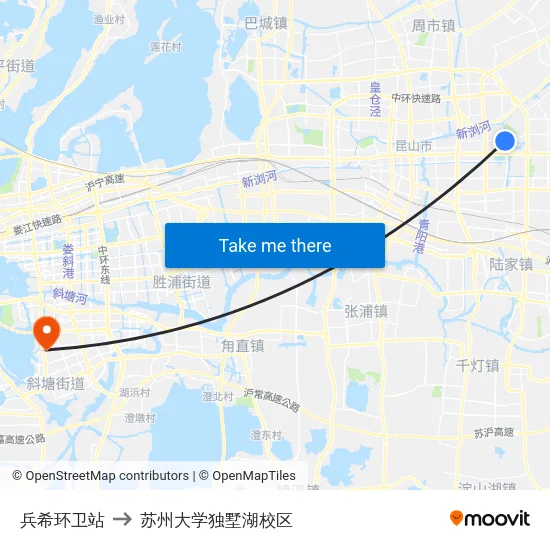 兵希环卫站 to 苏州大学独墅湖校区 map