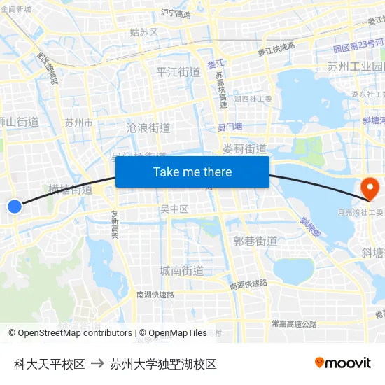 科大天平校区 to 苏州大学独墅湖校区 map
