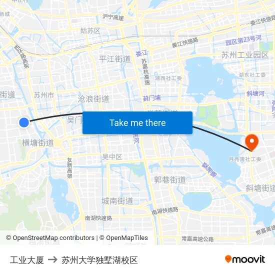 工业大厦 to 苏州大学独墅湖校区 map