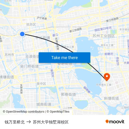 钱万里桥北 to 苏州大学独墅湖校区 map