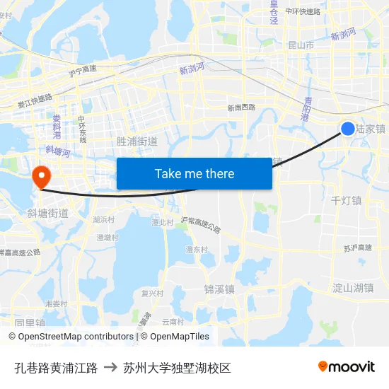 孔巷路黄浦江路 to 苏州大学独墅湖校区 map