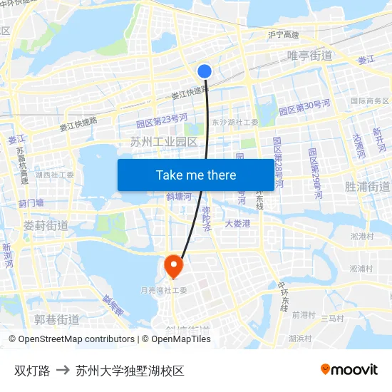 双灯路 to 苏州大学独墅湖校区 map