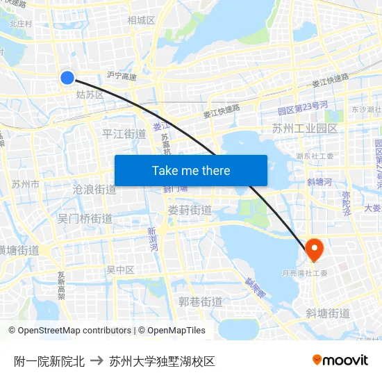 附一院新院北 to 苏州大学独墅湖校区 map
