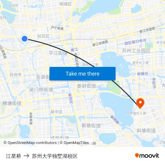 江星桥 to 苏州大学独墅湖校区 map