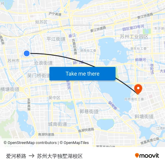 爱河桥路 to 苏州大学独墅湖校区 map