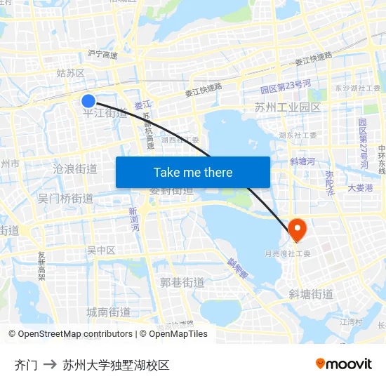 齐门 to 苏州大学独墅湖校区 map