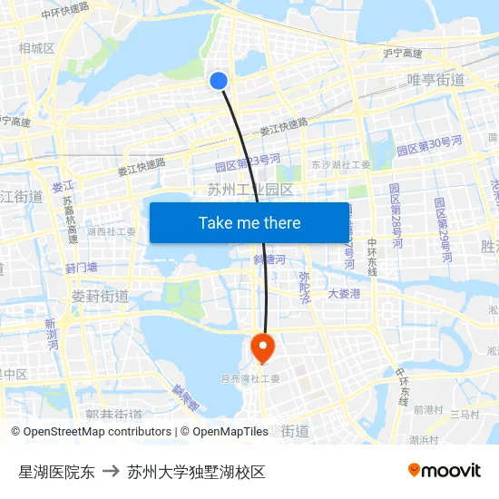 星湖医院东 to 苏州大学独墅湖校区 map