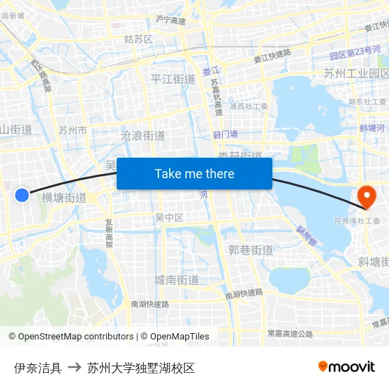 伊奈洁具 to 苏州大学独墅湖校区 map