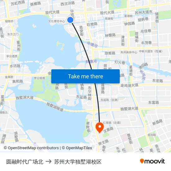 圆融时代广场北 to 苏州大学独墅湖校区 map
