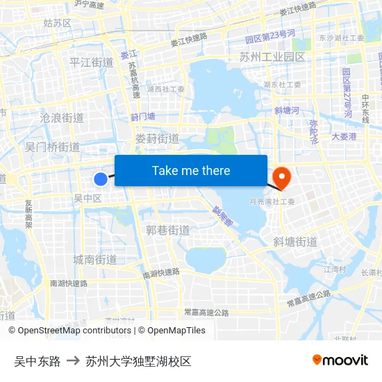 吴中东路 to 苏州大学独墅湖校区 map