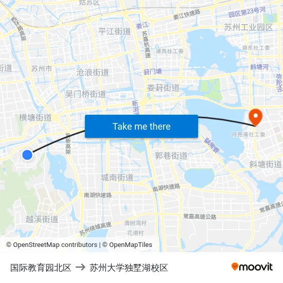 国际教育园北区 to 苏州大学独墅湖校区 map