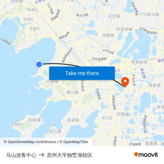 马山游客中心 to 苏州大学独墅湖校区 map