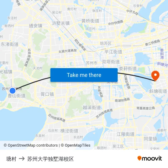 塘村 to 苏州大学独墅湖校区 map