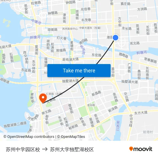 苏州中学园区校 to 苏州大学独墅湖校区 map